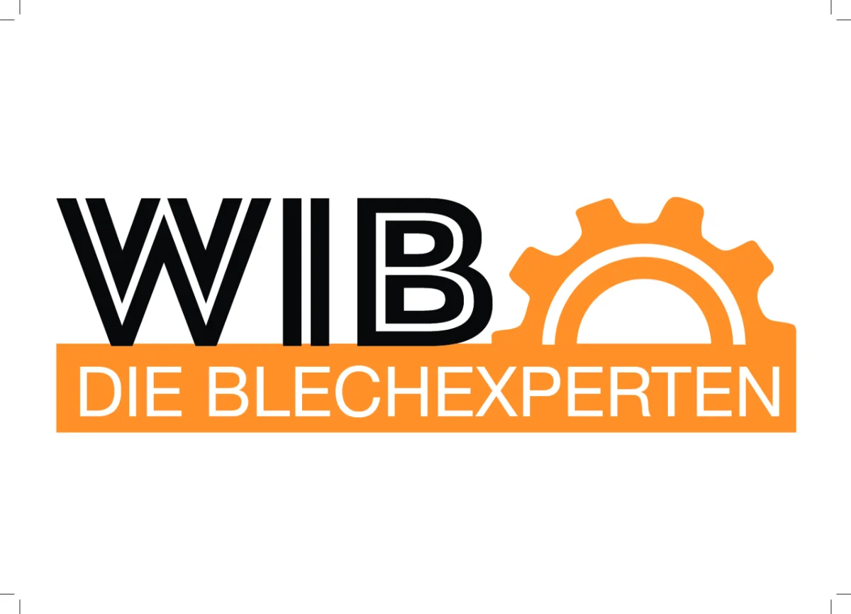 Logo von WIB - Die Blechexperten mit Zahnrad in Orange und Schwarz
