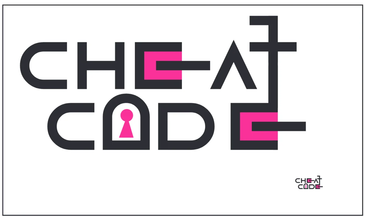 CheatCode Wortmarke mit Schlüsselloch-Detail in Dunkelgrau und Magenta