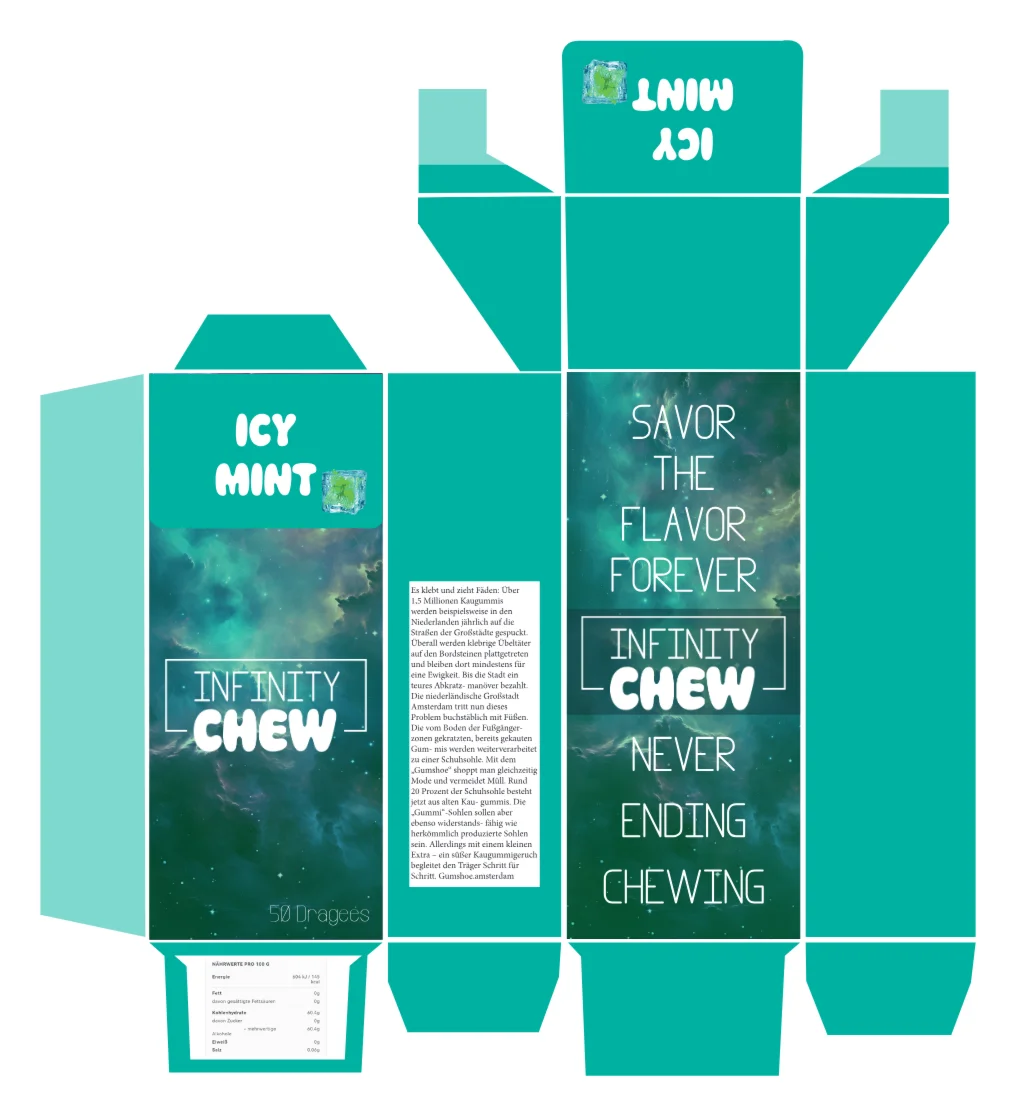 Faltschachtel-Abwicklung der Kaugummiverpackung Infinity Chew