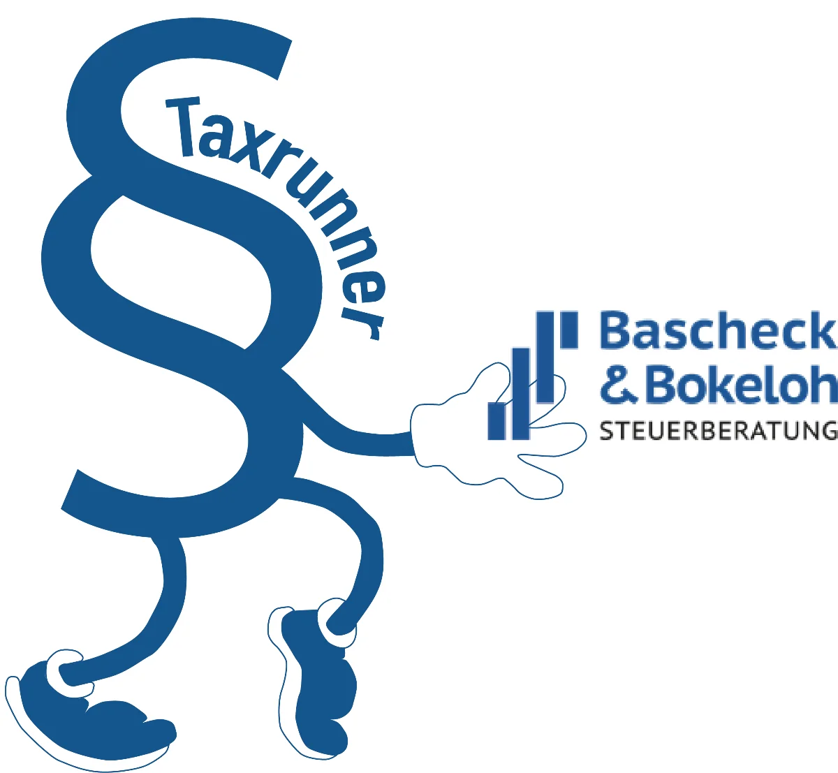 Taxrunner - illustriertes Paragraphenzeichen-Maskottchen mit Turnschuhen